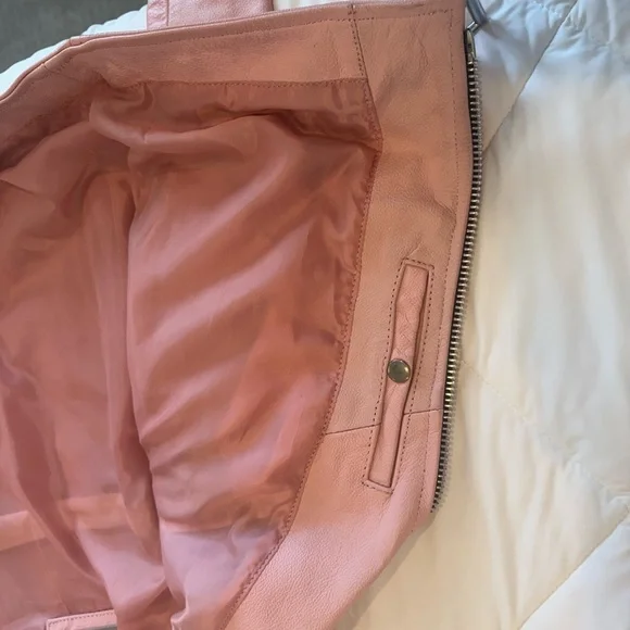 Understated Leather Pink Zipper Belted Collared Biker Jacket Women’s XS - Picture 9 of 13